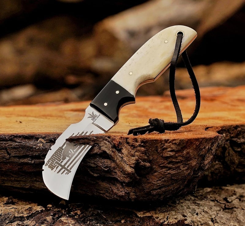 BE BREAK EDGE Handmade Stainless Steel Lineman’s Hawkbill knife with Leather sheath, Heavy Duty Utility Knife blade Electrician Wire Skinning knife for professional, - Image 4